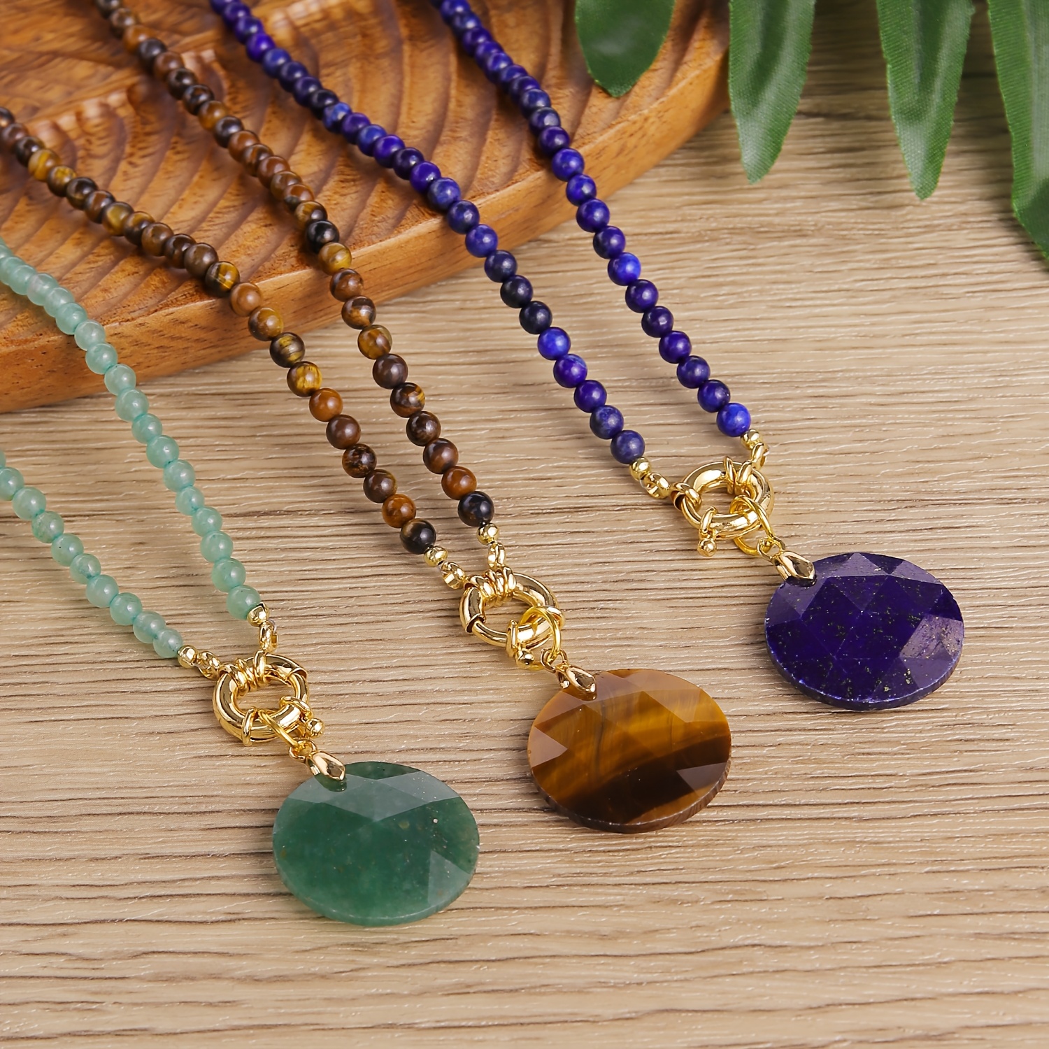 Minimalist Men's Natural Stone Necklace with Tiger's Eye & Lapis Lazuli